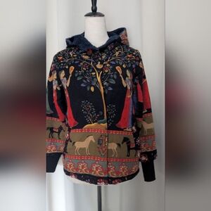 Fleece Lined Indian Print Jacket With Hood, Size PS